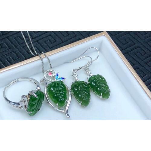 925 silver inlay Hetian jasper set jade fine and flawless