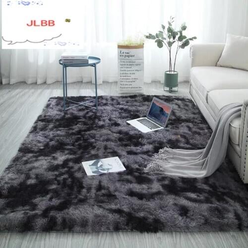 Nordic fashion fluffy non-slip mixed dyed carpet Living room / bedroom center carpet black gray pink blue large size hair Rugs