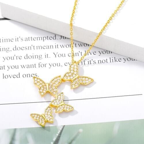 Charm Crystal Zircon Four Butterfly Choker Necklace For Women Wedding Party Luxury Shiny Butterfly Pendant Necklace Jewelry Gift