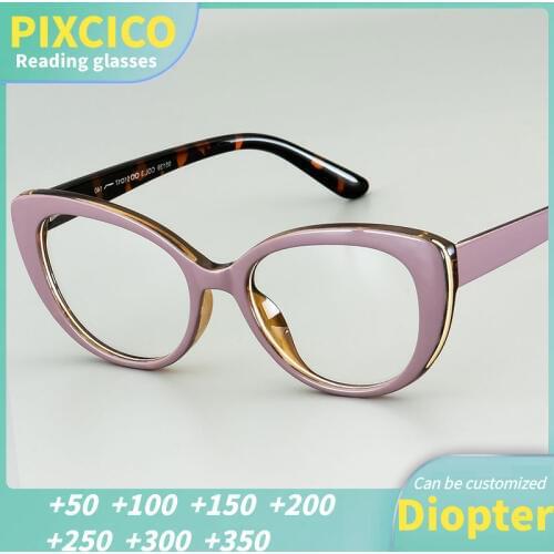 R45677 Pixcico Cat Eye Reading Glasses Women Optical Fashion Computer Glasses +50 +100 +150 +200 +250 +300 +350