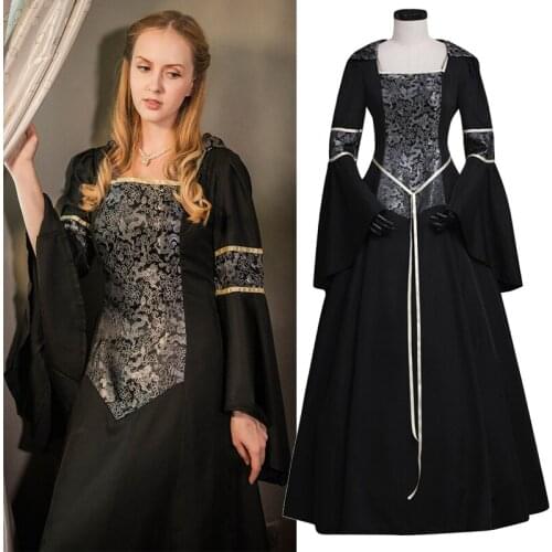 Costumebuy Women Renaissance Medieval Gothic Palace Noble Witch Robes Ancient Princess trumpet sleeves Hooded Dress Custom Made