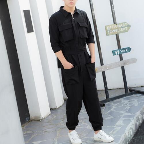 Hair stylist Slim-fit overalls jumpsuits, close-fitting feet, nine points pants, 9 points, jumpsuit, tide, male, Korean version