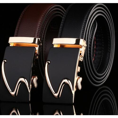 DouLilu Mens Belt Adjustable Metal Automatic Buckle Waistbands Genuine Leather Belts Mens Cowskin Strap Belt cintos ceinture