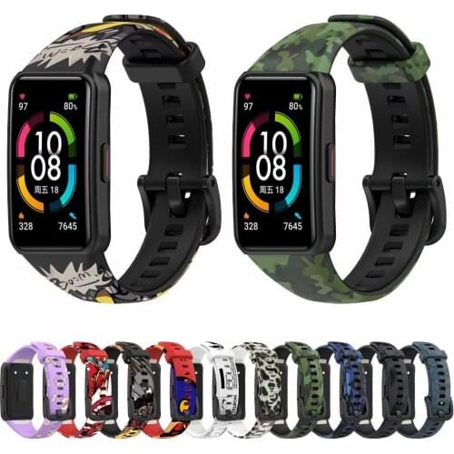 Color printed pattern silicone strap For Huawei Band 6 Honor Band 6 replacement bracelet accessories for Huawei Band 6 pro band