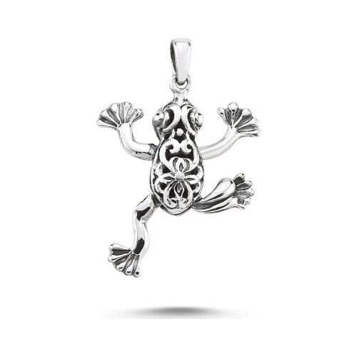 Silver 925 Sterling Oxidized Moveable Frog Pendant