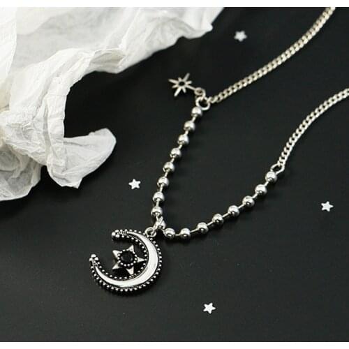 Vinatge 925 Sterling Silver Star Moon Charm Pendant Necklace For Women Girls Jewelry Choker Collar dz784