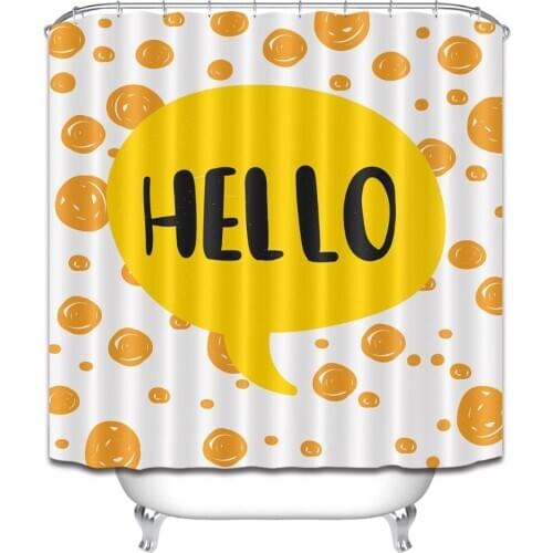 72'' Bathroom Waterproof Fabric Shower Curtain Polyester 12 Hooks Bath Accessory Sets Hello On Yellow And Orange Circle Graffiti