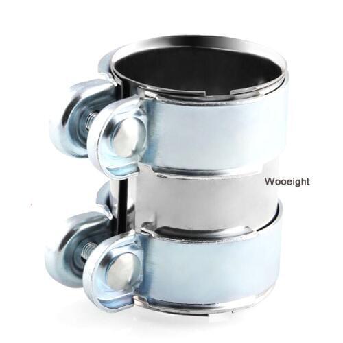 Wooeight 2"/5.1cm Stainless Exhaust Sleeve Butt Joint Clamp Exhaust Pipe Connector Heavy Duty Sleeve Double Clamp Tube Adapter