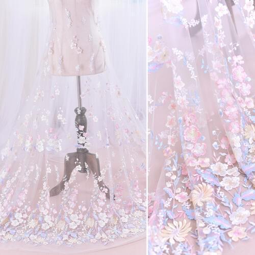 Colorful Dress Lace Fabric One-piece Cloth Classic Mesh Embroidered Lace Fabric DIY Material Width 150cm 1meter