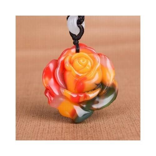 Zheru jewelry natural colorful jade rose flower pendant necklace exquisite jewelry best gift