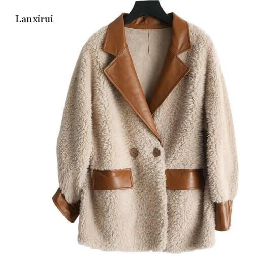 -10 Degree Womens winter FAKE wool fur coat girl warm jacket coats lady Long sheep fur jackets over size parkas