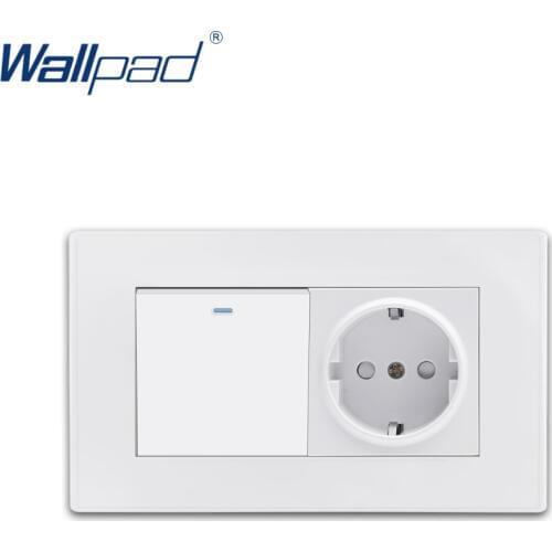 1 Gang 2 Way EU German Socket Wallpad Luxury White PC Panel Wall Light Switch Rocker Switch 16A AC110~250V