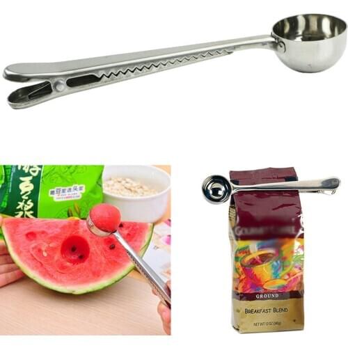 1pc Multifunction Stainless Steel Coffee Scoop With Clip Coffee or Tea Measuring Cup Ground Coffee Scoops Fruit Ice CreamSpoon