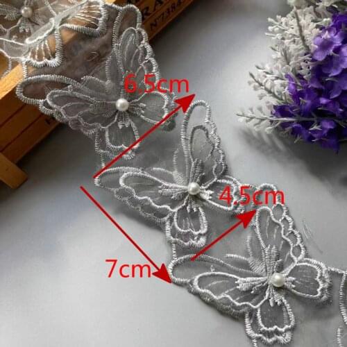 1 Yard Gray Mesh Bowknot Rhinestones Embroidered Lace Trim Ribbon Patches Applique Fabric DIY Wedding Dress Sewing Supplies