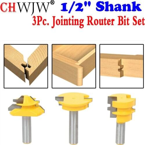 3Pc. Jointing Router Bit Set -Lock Miter, Glue Joint, Drawer Front Woodworking cutter Tenon Cutter for Woodworking Tools
