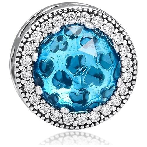 Radiant Heart Beads Fandola CKK 925 Sterling-Silver-Jewelry Fits for Pandora Charms Bracelets Chain Necklace,Sky Blue Crystals