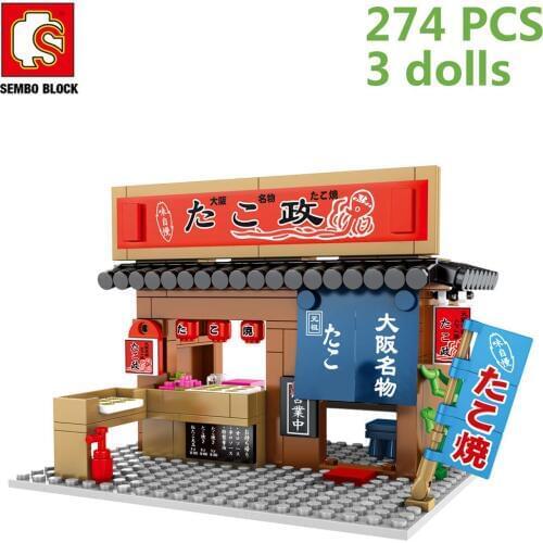 Sembo Blocks City Architecture Japan Sakura Street Osaka Octopus Balls Takoyaki Restaurant Store View Mini Blocks Building Toys