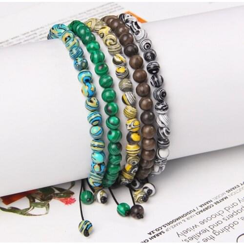 6MM Colorful Malachite Bracelet Beaded Braided Bracelets For Women Men Loose Round Peacock Woven Bangle Reiki Attractive Jewelry