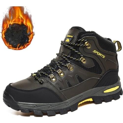 Brand Winter Mens Boots Plush Warm Mens Snow Boots Waterproof Mens Ankle Boots Breathable Handmade Outdoor Men Hiking Boots