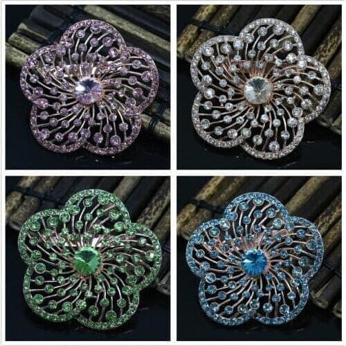 High quality big flower rose gold-color for women brooches colorful crystal beads beauty pins accessories jewelry E