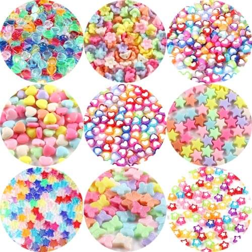 100pcs Acrylic Beads Heart Star Butterfly Loose Spacer Beads for Needlework Jewelry Making Handmade Diy Bracelet Accessories