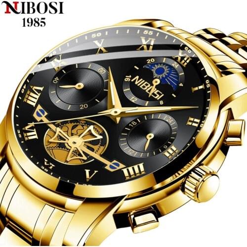 NIBOSI Watches New Brand Watch Mens Fashion Trend Waterproof Quartz Watch Stainless Steel Multi-function Relogio Masculino