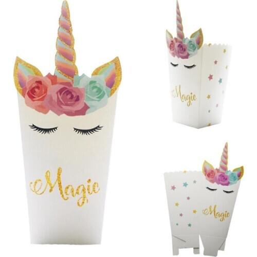 Unicorn Rainbow Popcorn Box Party Supplies Decoration Papery White Five Pointed Star Portable Children Snacks Boxes SN1728