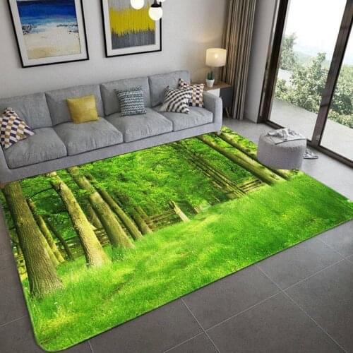 Natural scenery 3D three-dimensional living room carpet green forest waterfall landscape carpet bedroom large bathroom non-slip