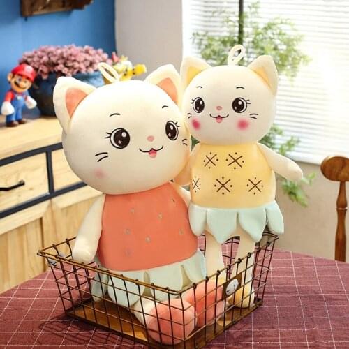 Strawberry Pineapple Fruit Cat Soft Animal Plush Stuffed Toy Pillow Kawaii for Children Girlfriend Birthday Valentines Day Gift