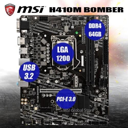 LGA 1200 MSI H410M BOMBER Motherboard Supoort Intel 10th-Gen Cpu M.2 SATA3 DVI PCI-E 3.0 Desktop Intel H410 Mainboard 1200 New