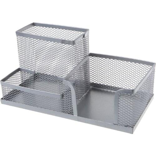 Metal Mesh Desk Organizer Pen Pencil Storage Holder with 3 Compartments for Home Office Students Supplies
