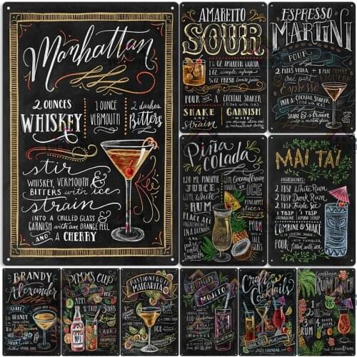 Cocktail Metal Signs Plaque Metal Vintage Pub Tin Sign Wall Decor for Bar Pub Club Man Cave Retro Metal Posters Iron Painting