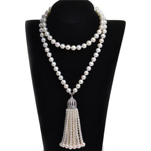 Fashion fringe Long 100% real Natural pearl Necklace suitable for wedding and party 32inch