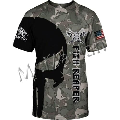 Fashion Animal Fish Reaper Art Camo Men/Women Leisure O-neck T-shirt 3D Print Streetwear / T shirts / Beach Shorts / Tops S-154