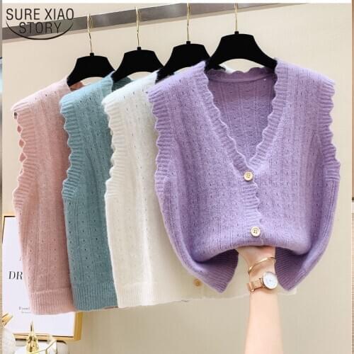 2021 Autumn and Winter New Women Sleeveless Single Breasted Knitted Solid Vest Female Loose Cardigan Vest Womens Jacket 11949