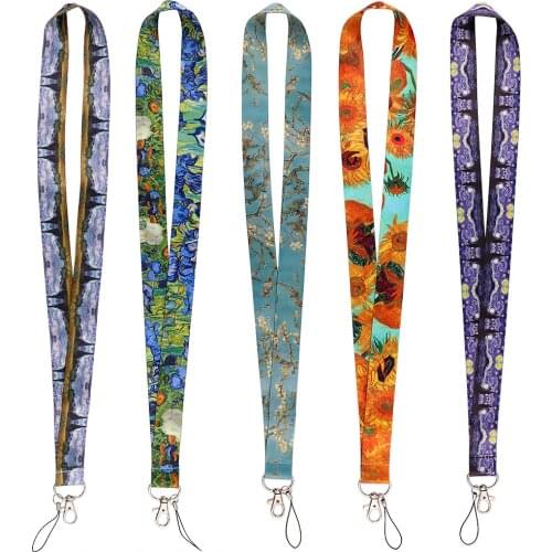 P1906 Dongmanli 1pcs Van Gogh painting art Lanyard Neck Key Strap for Phone Keys ID Card Cartoon Lanyards