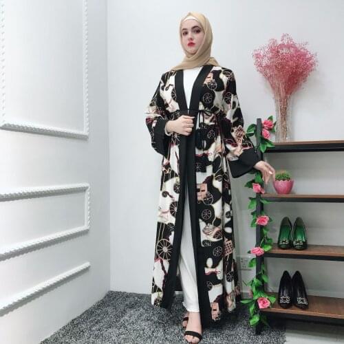 Dubai Islamic Muslim Printed Dress, Fresh And Cute Cardigan Robe, Comfortable Ladies' Robe Jalabiya Dress Dubai Without Turban