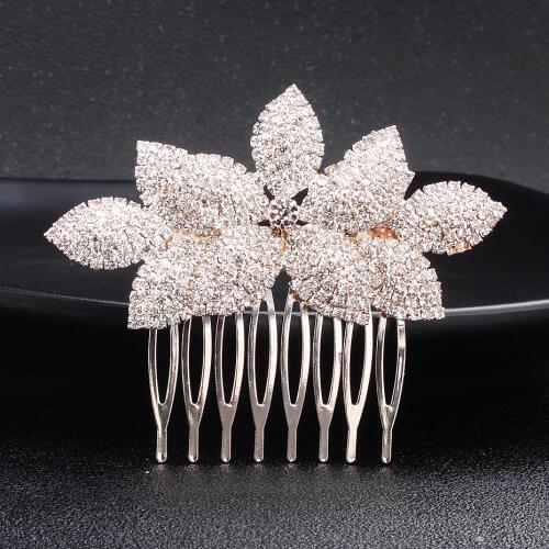 Floralbride Rose Gold Wired Rhinestones Crystals Floral Leaf Wedding Hair Comb Bridal Headpiece Hair Accessories Bridesmaids