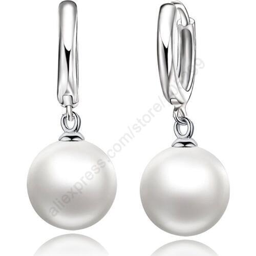 New Fashion Pearl Earring Accessories 925 Sterling Silver Pearl Earrings White Pearl Hoop Earrings Women Girls Festival Gift