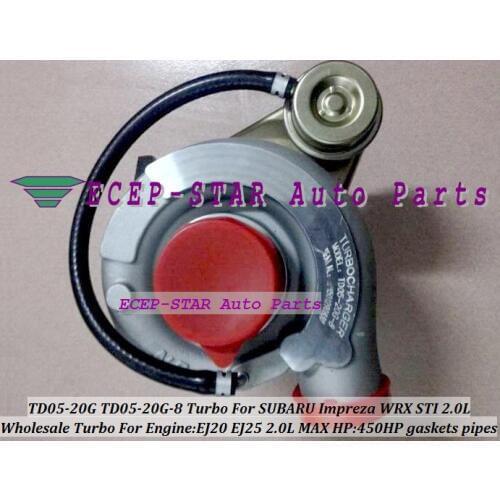 TD05-20G TD05 20G TD05-20G-8 Turbo Turbocharger For SUBARU Impreza WRX STI EJ20 EJ25 2.0L MAX HP 450HP FREE Gaskets pipe fitting
