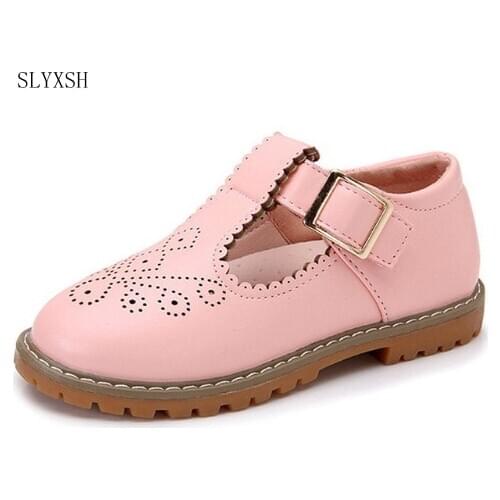 British style girls retro leather shoes 2018 new fashion children Bullock carved leather shoes for girls sweet princess shoes