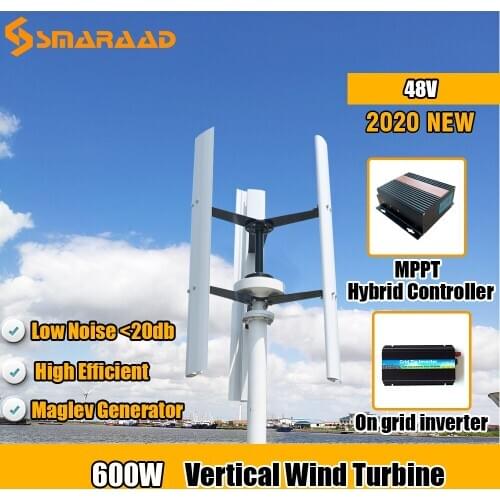 CE Approved 600W 48v Vertical Axis Wind Turbine Generator 3 Blades With MPPT Controller On Grid Inverter Free Energy