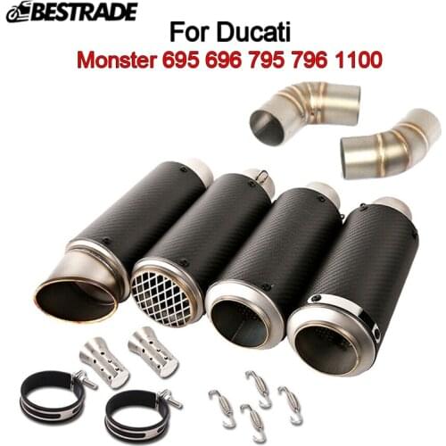 Motorcycle Exhaust System For Ducati Monster 696 695 795 796 1100 Stainless Steel Exhaust Muffler Pipe Slip 51mm Middle Tube L&R