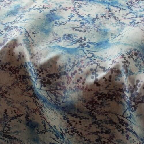 High quality silk cotton and hemp fabric Digital Snow plum printing tissu retro dress shirt clothing cheongsam sewing