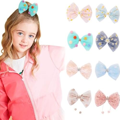 1 PC Large Size Hairpins Daisy Print Gauze Bowknot Flower Spring Summer Fashion Hairclip Accessories For Girls