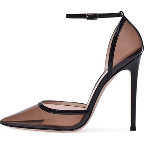 New Arrival Black Transparent PVC Leather Party High Heel Dress Shoes Women Thin High Heels Pointed Toe Shoes Plus Size 45