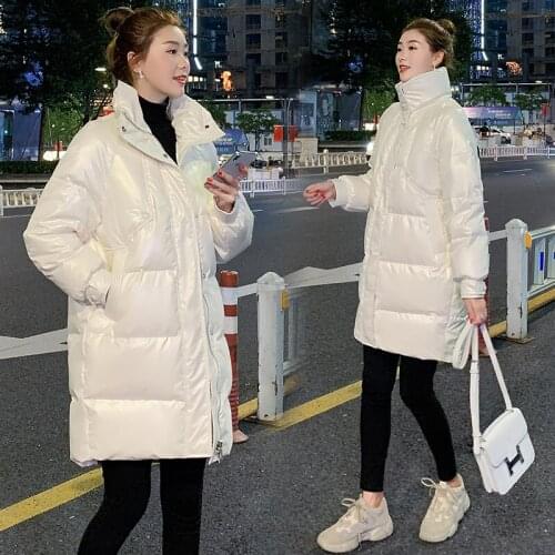 2021 Winter New Korean Medium Long Down Jacket Womens Clothing Stand Collar Loose Slim Fashion Thickened Top Coat Manteau Femme