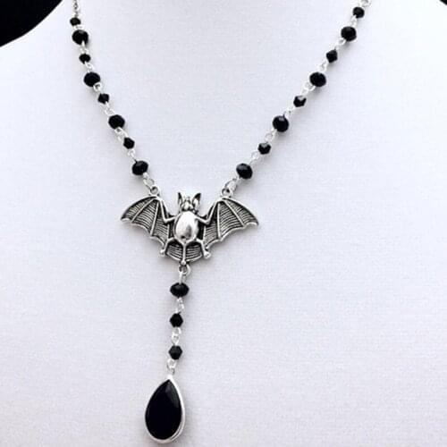 Gothic Bat Pendant Necklace For Women Charm Halloween Fashion Exaggerated Crystal Choker Necklace Jewelry New Gifts Party