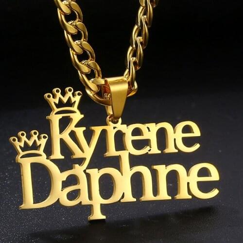 Custom Stainless Steel Gold Crown Name Necklaces for Men Women Personalized Customized Vintage 5mm Cuban Chain Pendant Jewelry