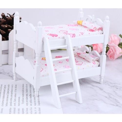 1:12 Dollhouse Miniature Furniature Model Mini Double-deck Bed Doll House Decor Kids Pretend Play Toy
